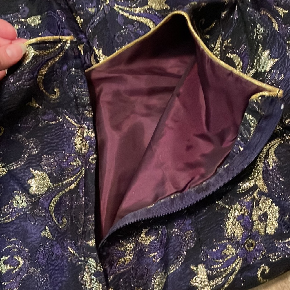 VTG Midnight blue gold lace fairytale princess dress formal gown sz small M 28”W - Picture 8 of 13